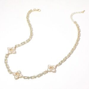 14K Gold Plated Mother of Pearl Clover Station Necklace